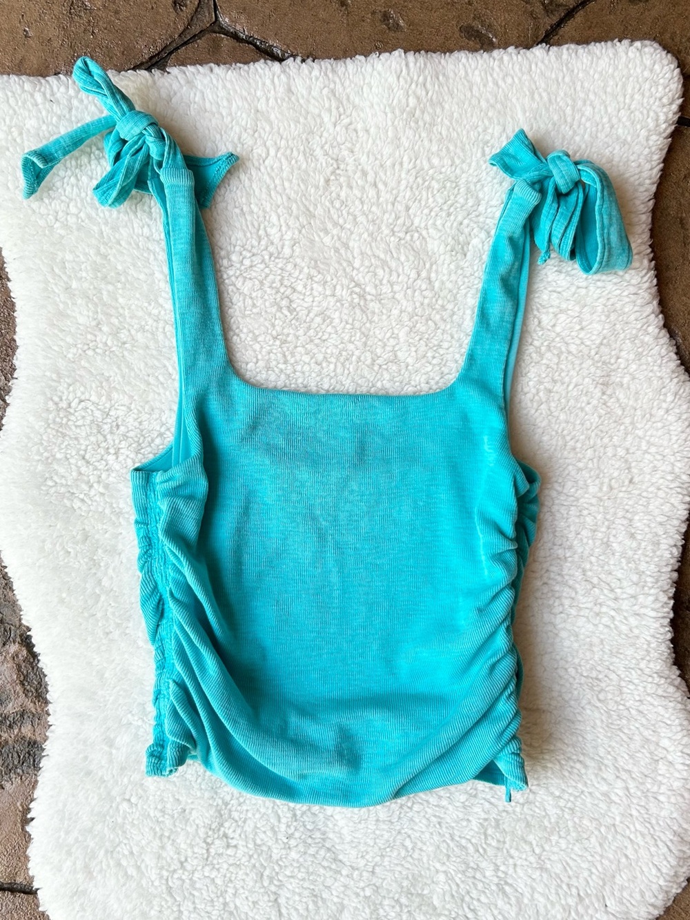 Free People Blue Tie-Shoulder Ruched Boulevard Crop Tank Top